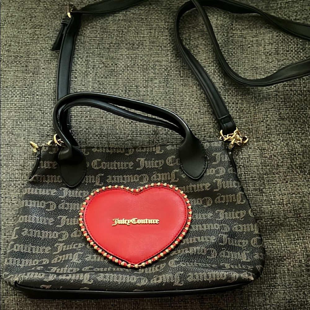 Juicy Couture Black and Red Crossbody Bag with Heart Accent